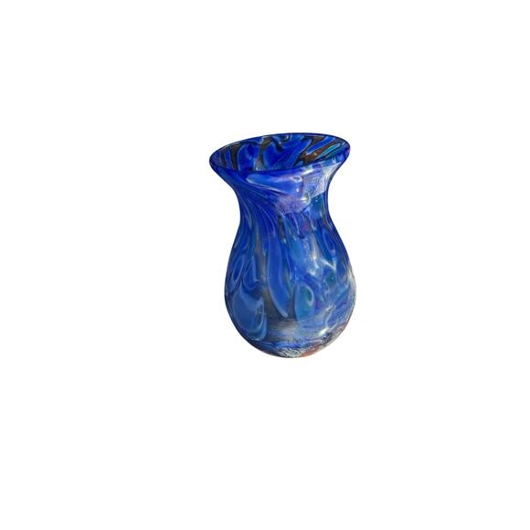 Mid Century Modern Merano Glass Vase, 5 1/2" tall Blue Hand blown glass vintage - Picture 3 of 5